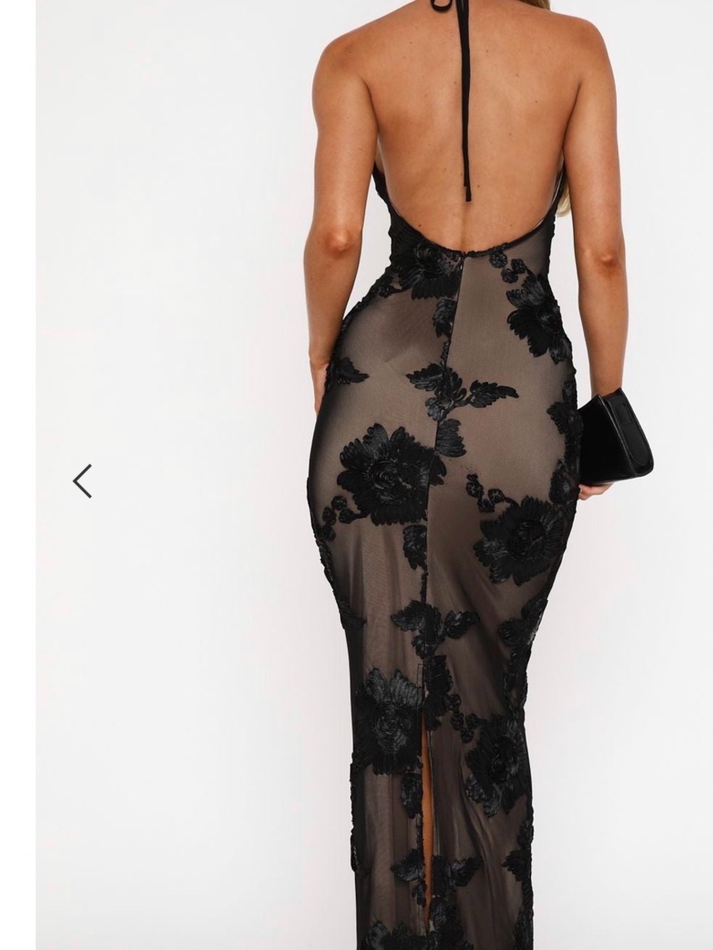 White Fox Boutique Black Floral Appliqué Halter Maxi Dress - Picture 2 of 2